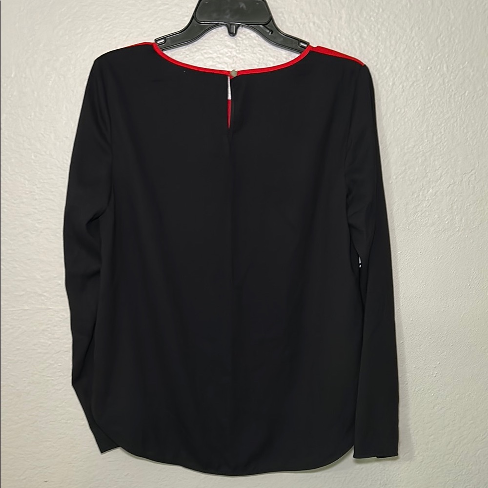Ann Taylor Red and Black Blouse with Color-Block Design - Picture 6 of 7